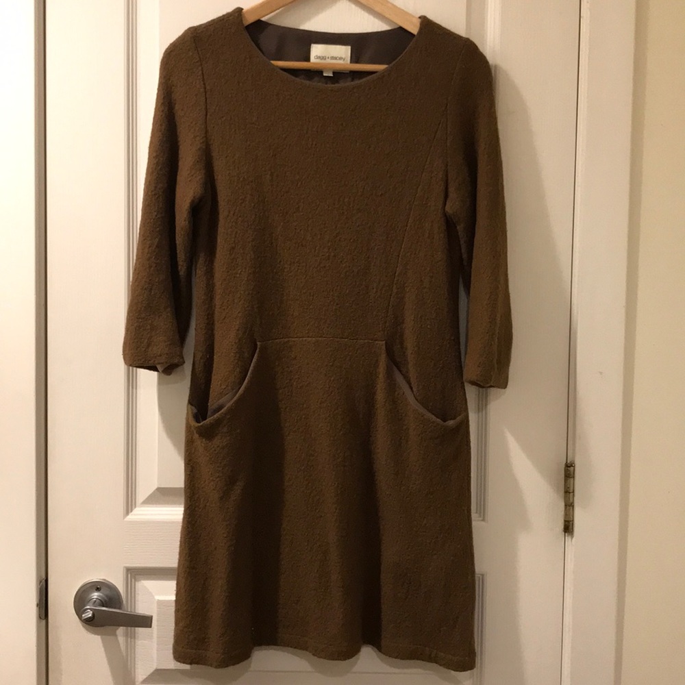 DAGG & STACEY green wool sweater dress w/ pockets